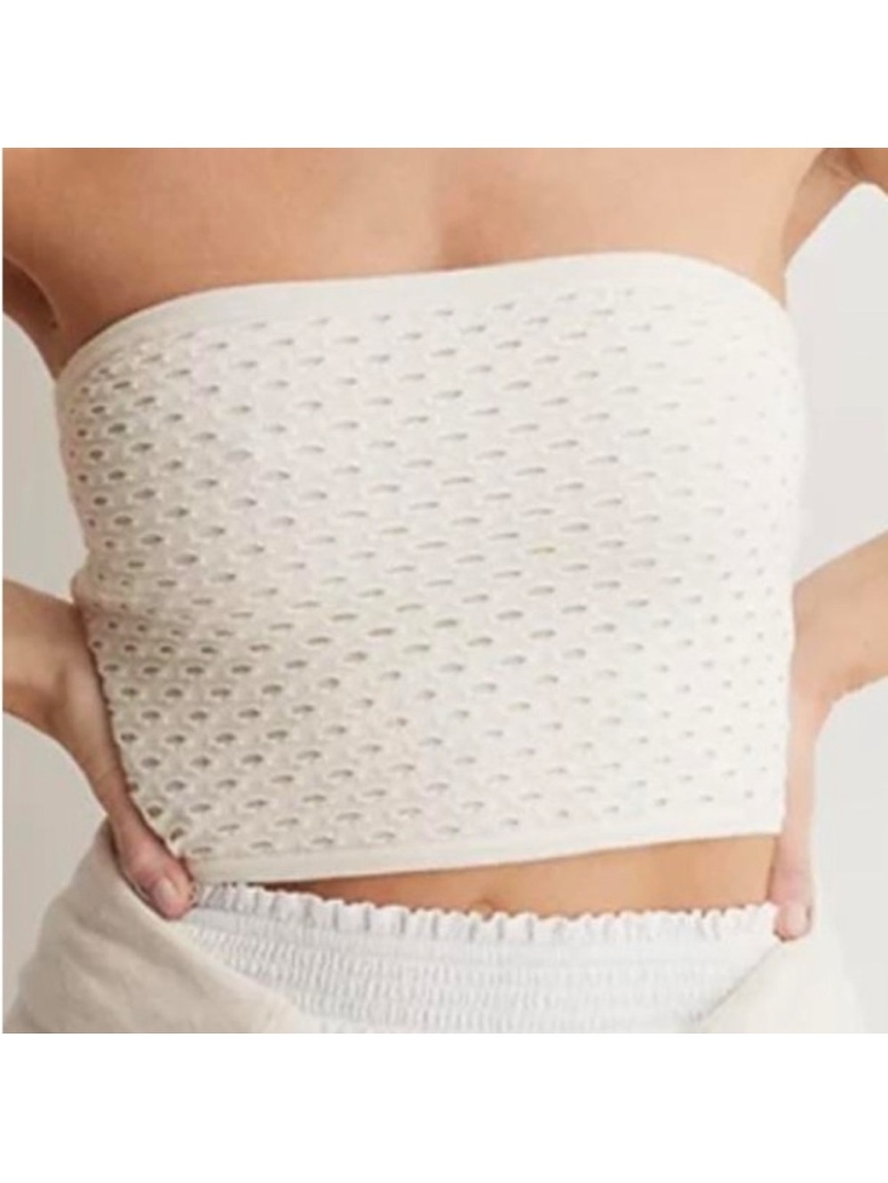 Aerie White Wool Blend Crochet Knit Tube Top Size L NWT!